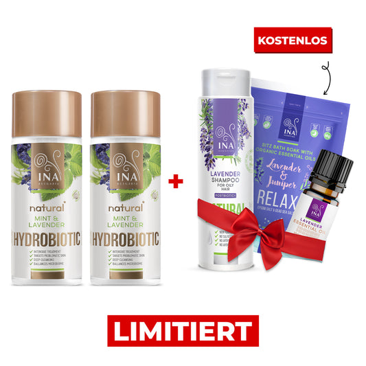 Kaufen Sie 2 Lavendel-Hydrobiotic und erhalten Sie Lavendel-Shampoo, ätherisches Öl und Badesalz Gratis