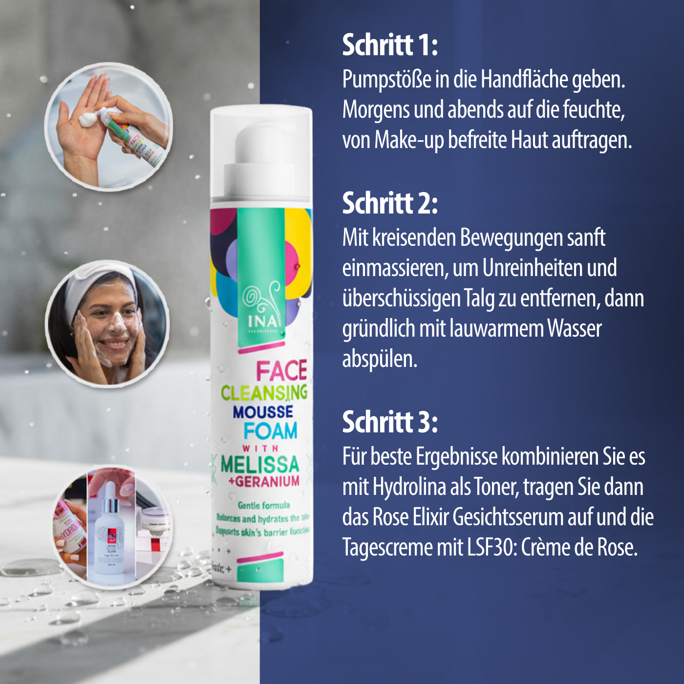 Natürlicher Reinigungsschaum für das Gesicht mit Zitronenmelisse und Geranie – für jeden Hauttyp