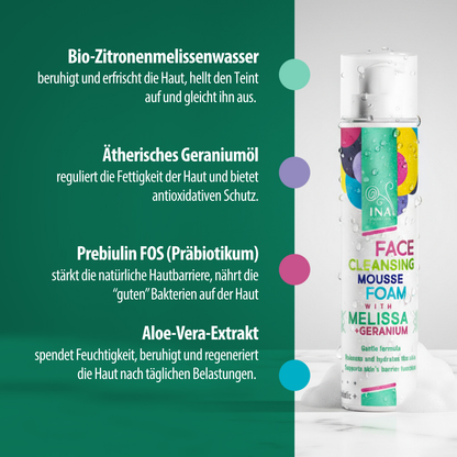 Natürlicher Reinigungsschaum für das Gesicht mit Zitronenmelisse und Geranie – für jeden Hauttyp