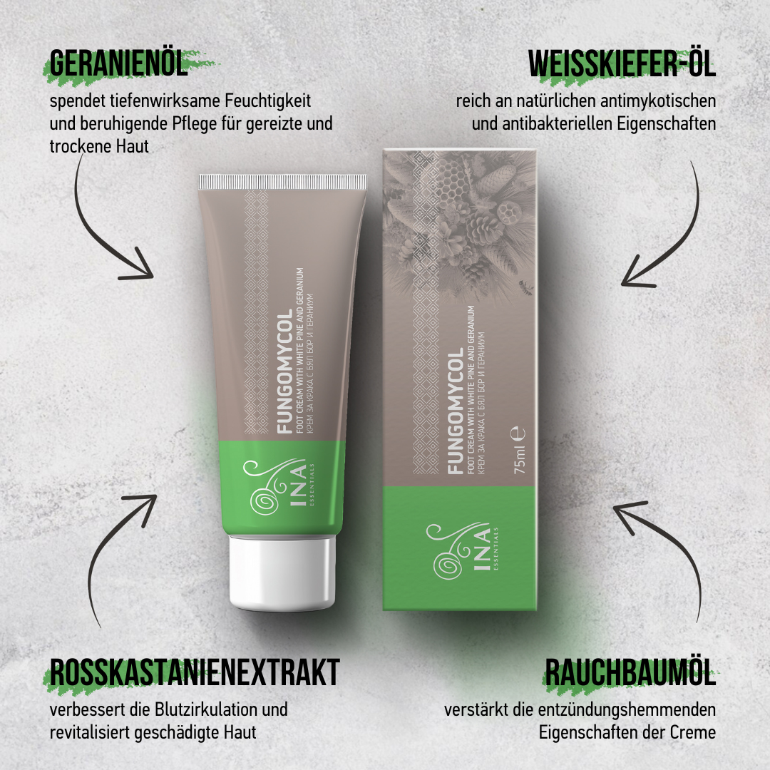 2-in-1 Creme für Nagelpilz und trockene, rissige Haut - mit Weißkiefer, Urea und Geranium