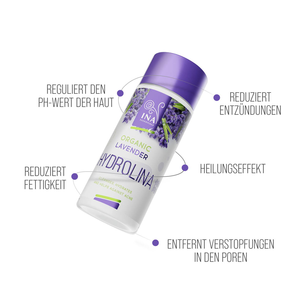 Bio Lavendelwasser - Hydrolina für fettige Haut mit Anti-Akne-Effekt 150ml (Hydrolat)